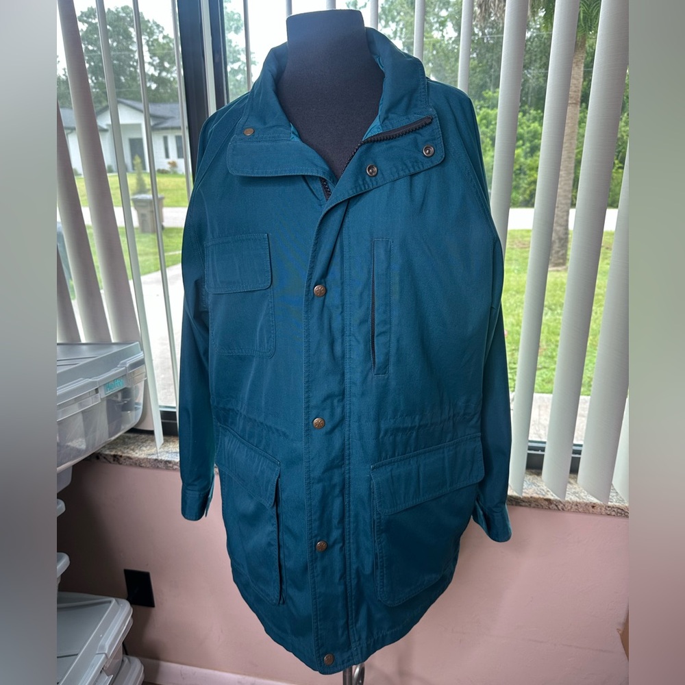 Vintage Eddie Bauer Men's Teal Military Trench Hoodie Jacket Size Medium